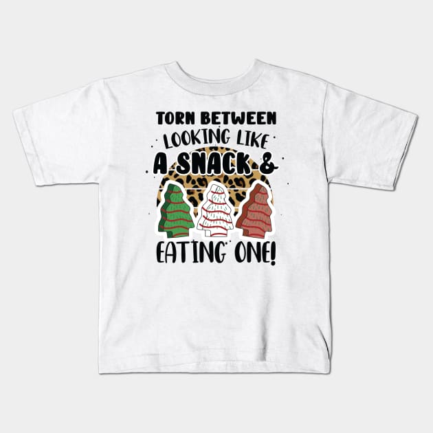 Torn Between Looking Like A Snack And Eating One Santa Christmas Cakes - Vintage Leopard Christmas Tree Cakes Kids T-Shirt by WassilArt